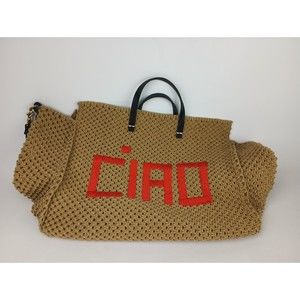 Clare V. Tan Simple Tote Poppy Ciao Shoulder Bag Black Leather Straps